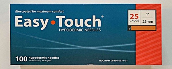 EasyTouch Hypodermic Needles 25g x 1" (25mm) - Box of 100