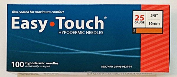 EasyTouch Hypodermic Needles 25g x 5/8" (16mm) - Box of 100