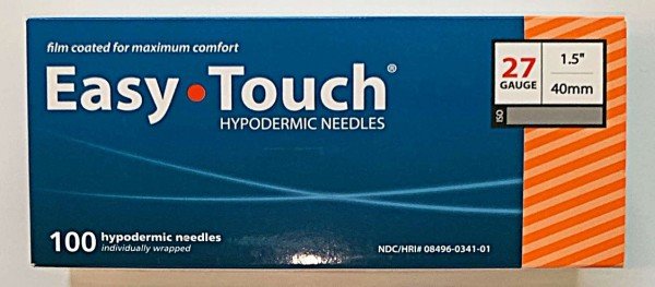 EasyTouch Hypodermic Needles 27g x 1/2" (12.7mm) - Box of 100
