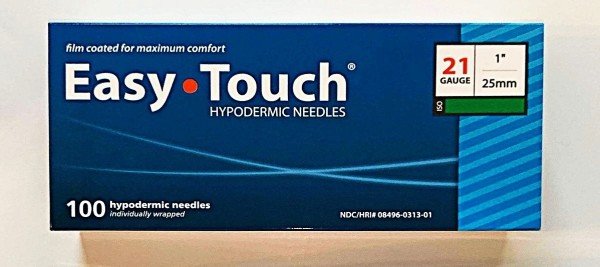 EasyTouch Hypodermic Needles 21g x 1" (25mm) - Box of 100