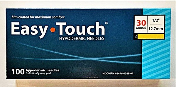 EasyTouch Hypodermic Needles 30g x 1/2" (12.7mm) - Box of 100