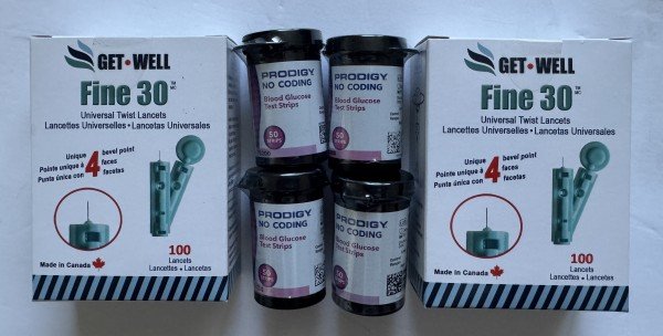 PRODIGY Blood Glucose Test Strips 200 Ct. & GET•WELL Fine 30g Universal Twist Lancets 200 Ct.