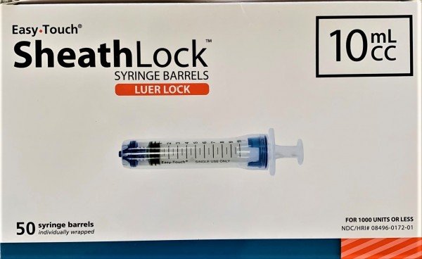 EasyTouch SheathLock 10ML Luer-Lock Syringe Barrel Only (50 syringes)