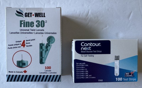 Contour Next Blood Glucose 100 Test Strips & 100 GetWell Fine 30g Universal Twist Lancets, EXPIRATION 04/27