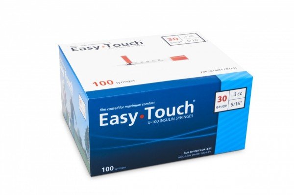 EasyTouch® U-100 Insulin Syringes 30g 0.3cc 5/16" Needle Length - Case of 500 