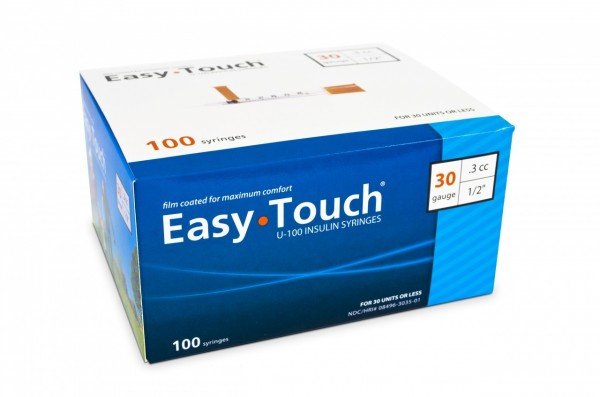 EasyTouch® U-100 Insulin Syringes 30g 0.3cc 1/2" Needle Length - Box of 100 