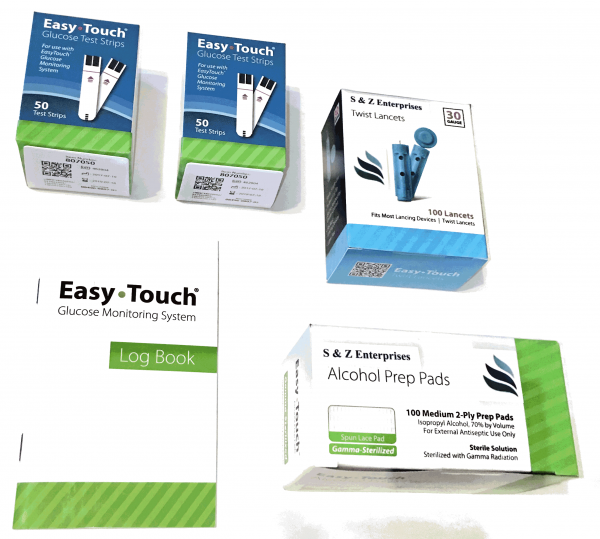 EasyTouch Diabetic Complete Accessory Refill Kit - 100 Test Strips, 100 Alcohol Prep Pads, 100 30g Lancets & 1 Log Book
