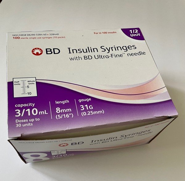 BD Insulin Syringes Half Unit Scale Ultra-Fine™ Needle 31G 0.3cc 5/16" (8mm) BD Item # 328440 - Box of 100