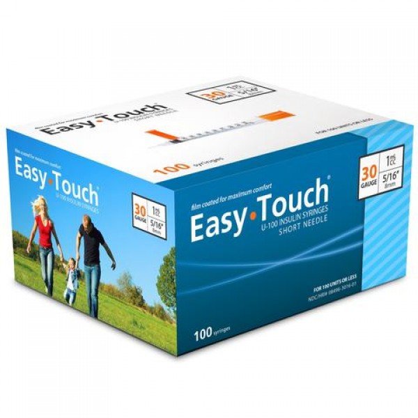 EasyTouch® U-100 Insulin Syringes 30g 1cc 5/16" Needle Length - Case of 500 