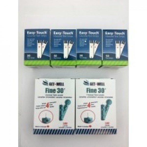  EASYTOUCH Blood Glucose Test Strips 200 CT & GET•WELL Fine 30g Universal Twist Lancets 200 CT