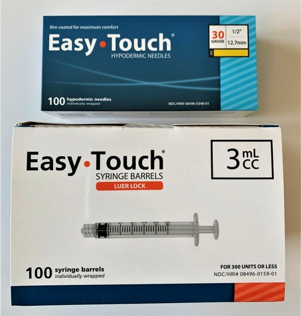 EasyTouch 3ml Luerlock Syringe Barrel with 30g x 1/2" Needle - 100 Each. 