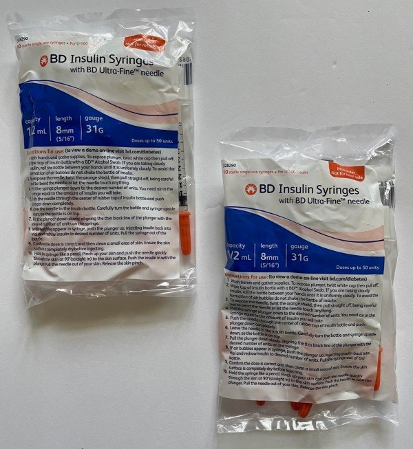 BD Ultra-Fine Insulin Syringes 31G 0.5cc 5/16" (8mm) BD Item # 328290 - 20 Count