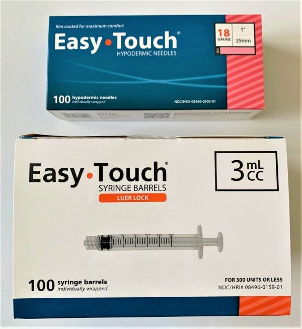 EasyTouch 3ml Luerlock Syringe Barrel with 18g x 1" Needle - 100 Each. 