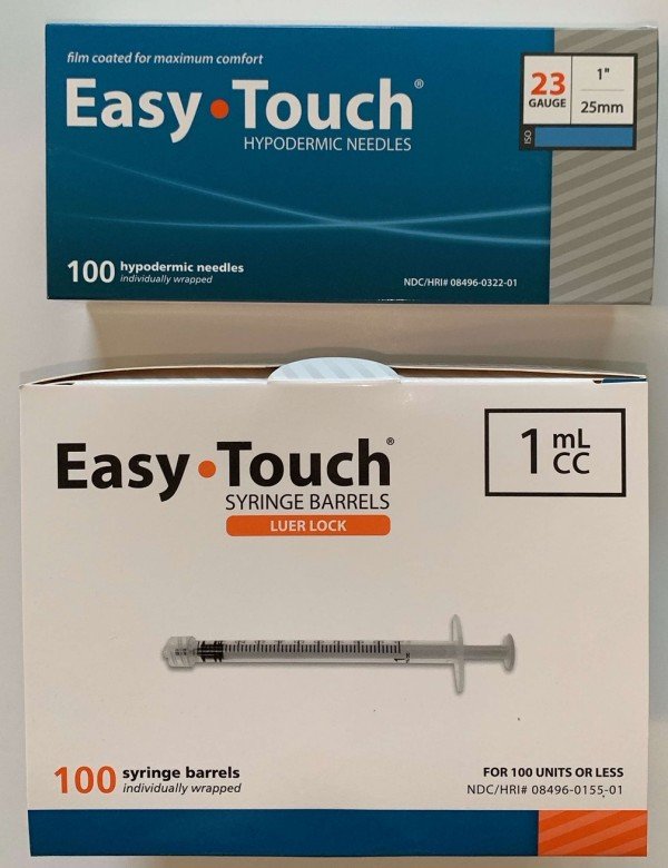 EasyTouch 1ml Luerlock Syringe Barrel with 23g x 1" Needle - 100 Each. 