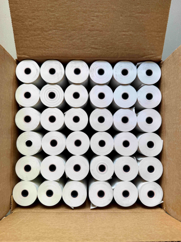 4" x 125' Thermal Paper Rolls , 0.5 inch Inner Core - Case of 36 Rolls. Made in USA.