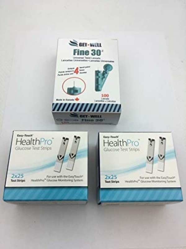 HEALTHPRO BLOOD GLUCOSE TEST STRIPS 100 CT & GET•WELL FINE 30G UNIVERSAL TWIST LANCETS 100 CT
