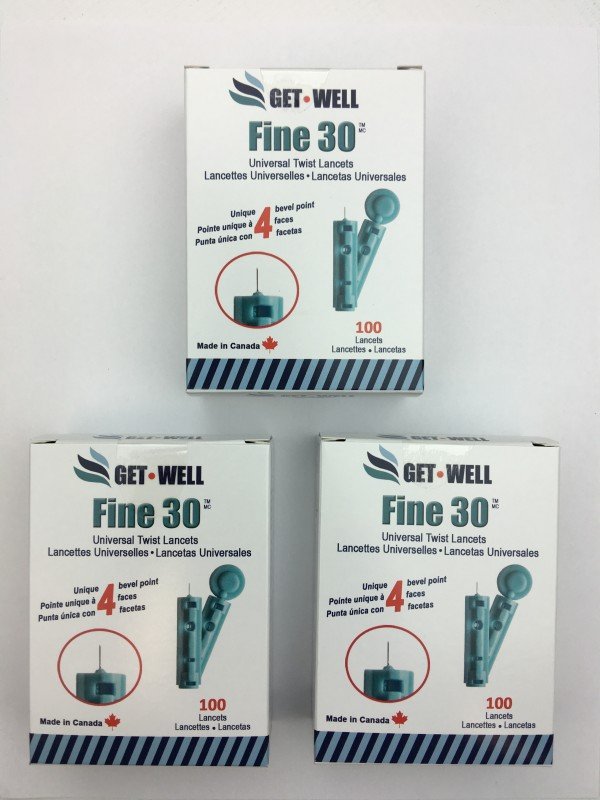 GET•WELL Fine 30g Universal Twist Lancets - Pack of 3