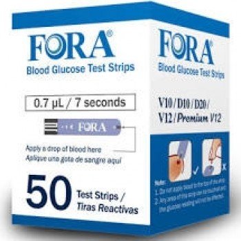 FORA V10/D10/D20/V12/Premium V12 Blood Glucose Test Strips - Box of 50  Expiration 03/27/2027