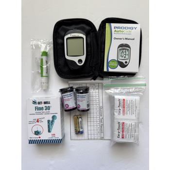 Prodigy AutoCode Blood Glucose Kit with 100 Test Strips, 100 GET•Well Lancets, 1 Lancing Device, 100 Alcohol Prep Pads