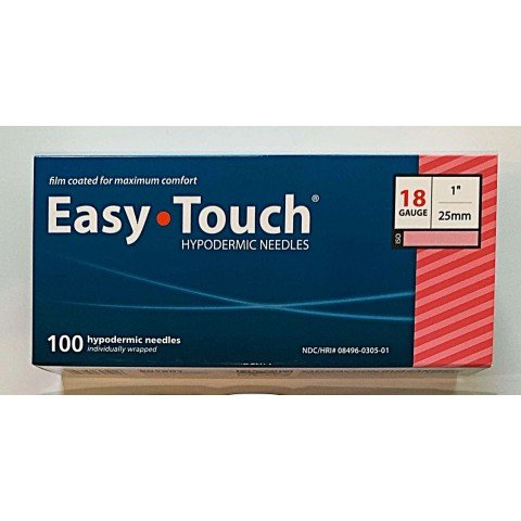 EasyTouch Hypodermic Needles 18g x 1" (25mm) - Box of 100