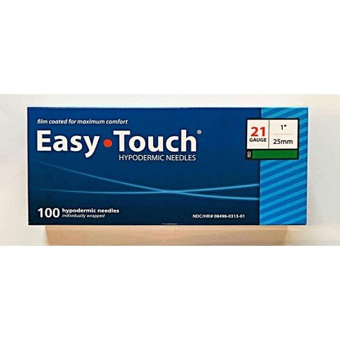 EasyTouch Hypodermic Needles 21g x 1" (25mm) - Box of 100