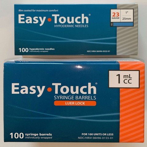 EasyTouch 1ml Luerlock Syringe Barrel with 23g x 1" Needle - 100 Each. 