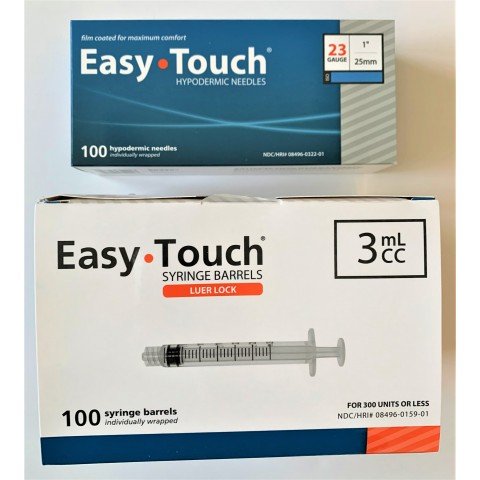 EasyTouch 3ml Luerlock Syringe Barrel with 23g x 1" Needle - 100 Each. 