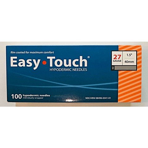 EasyTouch Hypodermic Needles 27g x 1/2" (12.7mm) - Box of 100