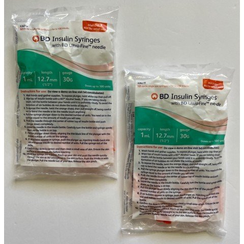 BD Ultra-Fine Insulin Syringes, 30 Gauge 1cc 1/2" (12.7mm) BD Item # 328278 -  20 Count