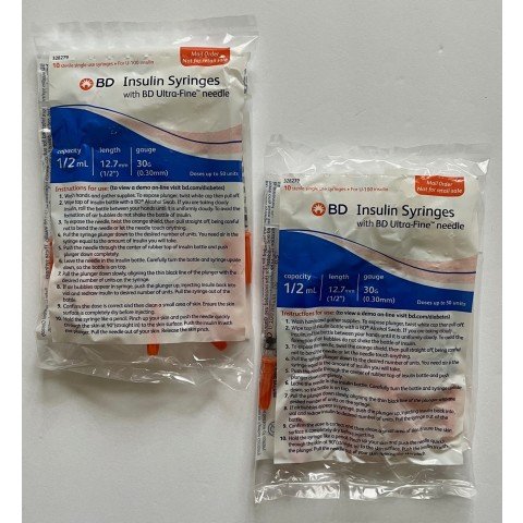 BD Ultra-Fine Insulin Syringes 30G 0.5cc  1/2" (12.7mm) BD Item # 328279 - 20 Count