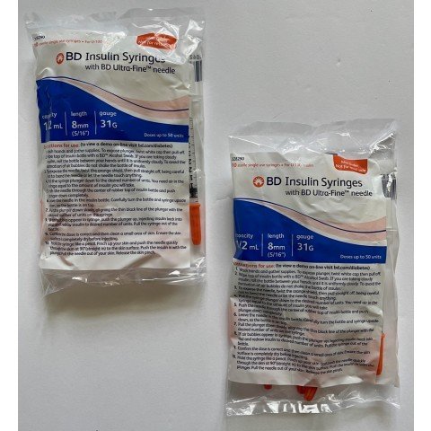 BD Ultra-Fine Insulin Syringes 31G 0.5cc 5/16" (8mm) BD Item # 328290 - 20 Count