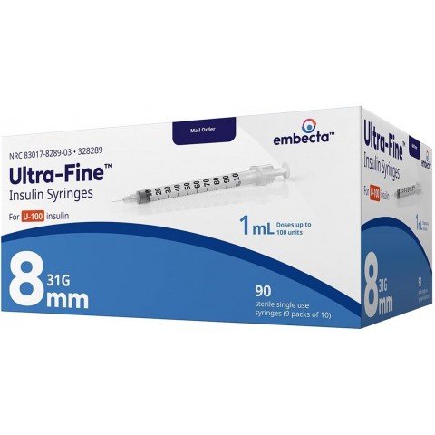 BD is now EMBECTA - Ultra-Fine Insulin Syringes 31G 1cc 5/16" (8mm) BD Item # 328289 - Box of 90  