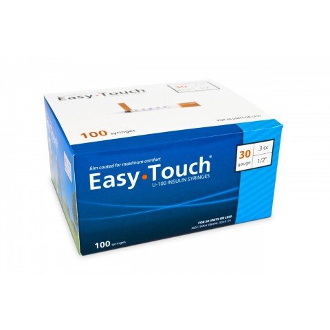 EasyTouch® U-100 Insulin Syringes 30g 0.3cc 1/2" Needle Length - Box of 100 