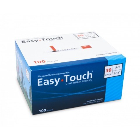 EasyTouch® U-100 Insulin Syringes 30g 0.5cc 5/16" Needle Length - Case of 500 