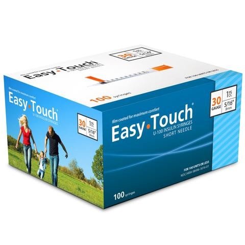 EasyTouch® U-100 Insulin Syringes 30g 1cc 5/16" Needle Length - Box of 100 
