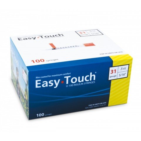 EasyTouch® U-100 Insulin Syringes 31g 0.5cc 5/16" Needle Length - Case of 500 