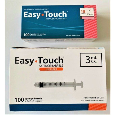 EasyTouch 3ml Luerlock Syringe Barrel with 18g x 1" Needle - 100 Each. 