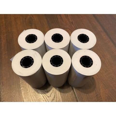 4 1/8" x 125' Standard 48g Thermal Paper Roll (0.75" Core) - 6 Rolls. Made in USA.
