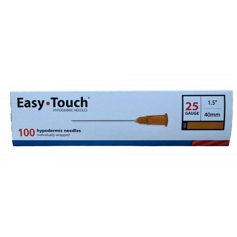 EasyTouch Hypodermic Needles 25g x 1.5" (40mm) - Box of 100
