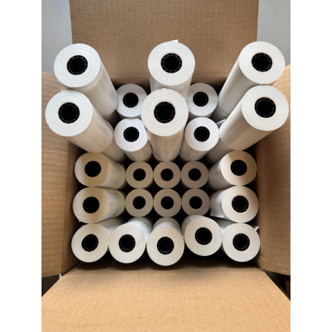 4 1/8" x 125' Standard 48g Thermal Paper Roll (0.75" Core) -  Case of 50 Rolls. Made in USA.
