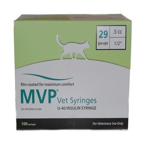 MVP® Vet Syringes U-40 Insulin Syringe 29g 0.5cc 1/2" Needle Length - Box of 100