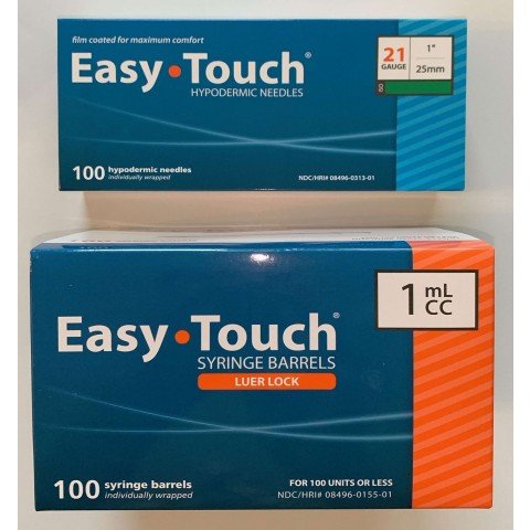 EasyTouch 1ml Luerlock Syringe Barrel with 21g x 1" Needle - 100 Each. 