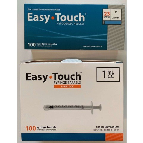 EasyTouch 1ml Luerlock Syringe Barrel with 23g x 1" Needle - 100 Each. 