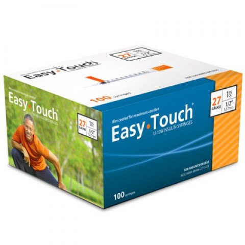 EasyTouch® U-100 Insulin Syringes 27g 1cc 1/2" Needle Length - Case of 500 