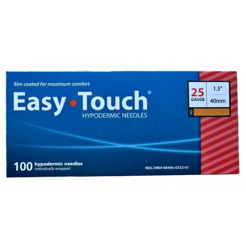 EasyTouch Hypodermic Needles 25g x 1.5" (40mm) - Box of 100